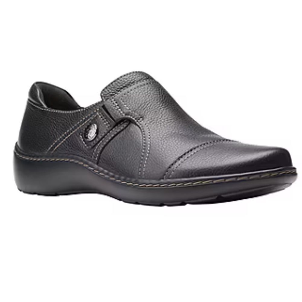 Clark’s Cora Poppy Cap Closed Toe Slip-On Shoe Tumbled Black size‎ 8 NWT in box